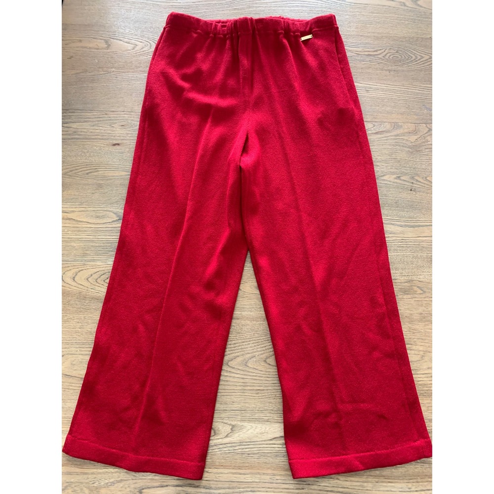 St. John Santana Knit Wide Leg Pants Red Elastic Waist Luxury Career Size L